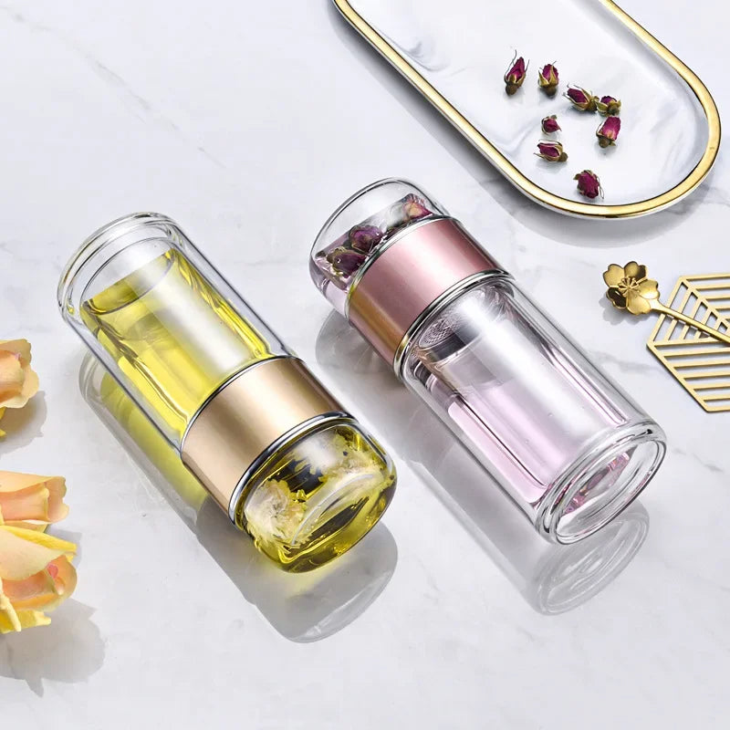 🍵 GlowSip InfuseGlass – Double-Layer Tea Infuser Bottle