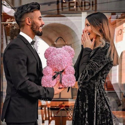 🌹 GlowGift RoseBear Luxe – 16" Handmade Rose Teddy Bear with Display Box