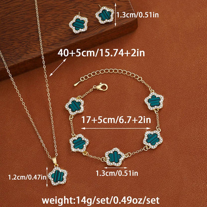🌸 GlowLuxe FloraElegance Set – 3-Piece Stainless Steel Five-Leaf Flower Necklace, Earrings & Bracelet