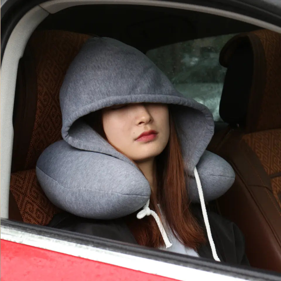 🛫 GlowTravel HoodRest – Memory Foam Neck Pillow with Hood & Eye Mask