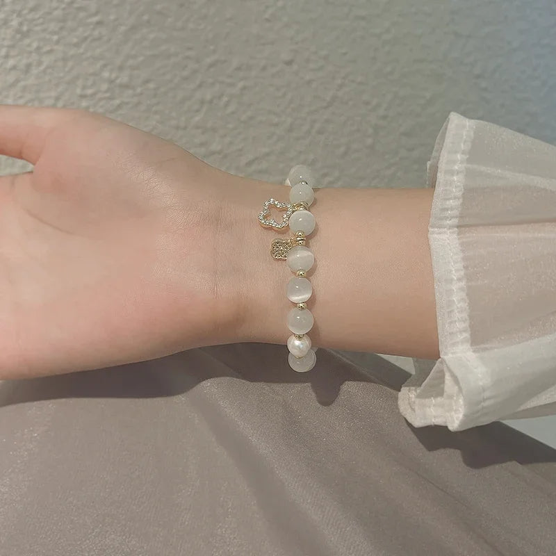 ✨ GlowCharm FortunaBloom – Natural Crystal & White Opal Bracelet