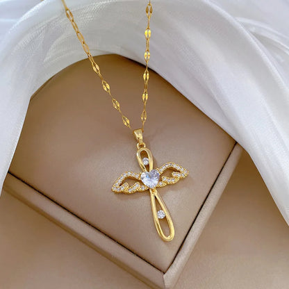 GlowCharm RadiantCross – Unisex Zircon-Encrusted Pendant Necklace