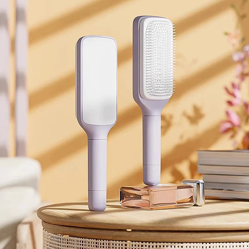 💆 GlowBrush CleanEase – Self-Cleaning Anti-Static Hairbrush with Scalp Massage Cushion