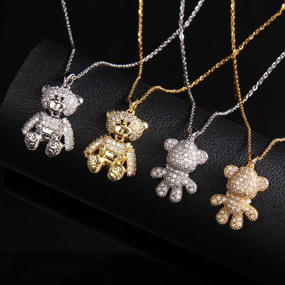 🐻 GlowLuxe BearGleam Necklace – Stainless Steel Bear Pendant with Sparkling Zircon