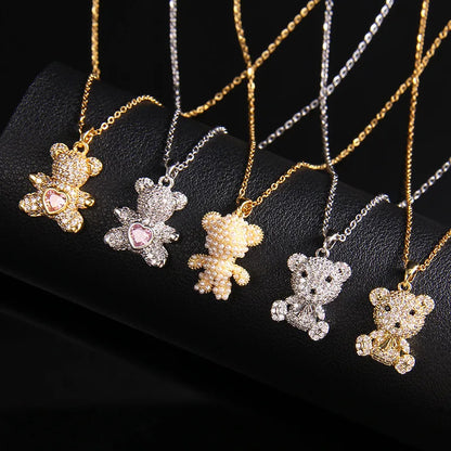 🐻 GlowLuxe BearGleam Necklace – Stainless Steel Bear Pendant with Sparkling Zircon