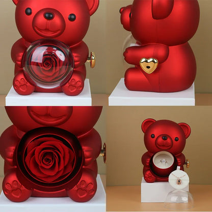 🌹 GlowGift RoseTreasure Box – Eternal Rose Teddy Bear with Rotating Jewelry Surprise