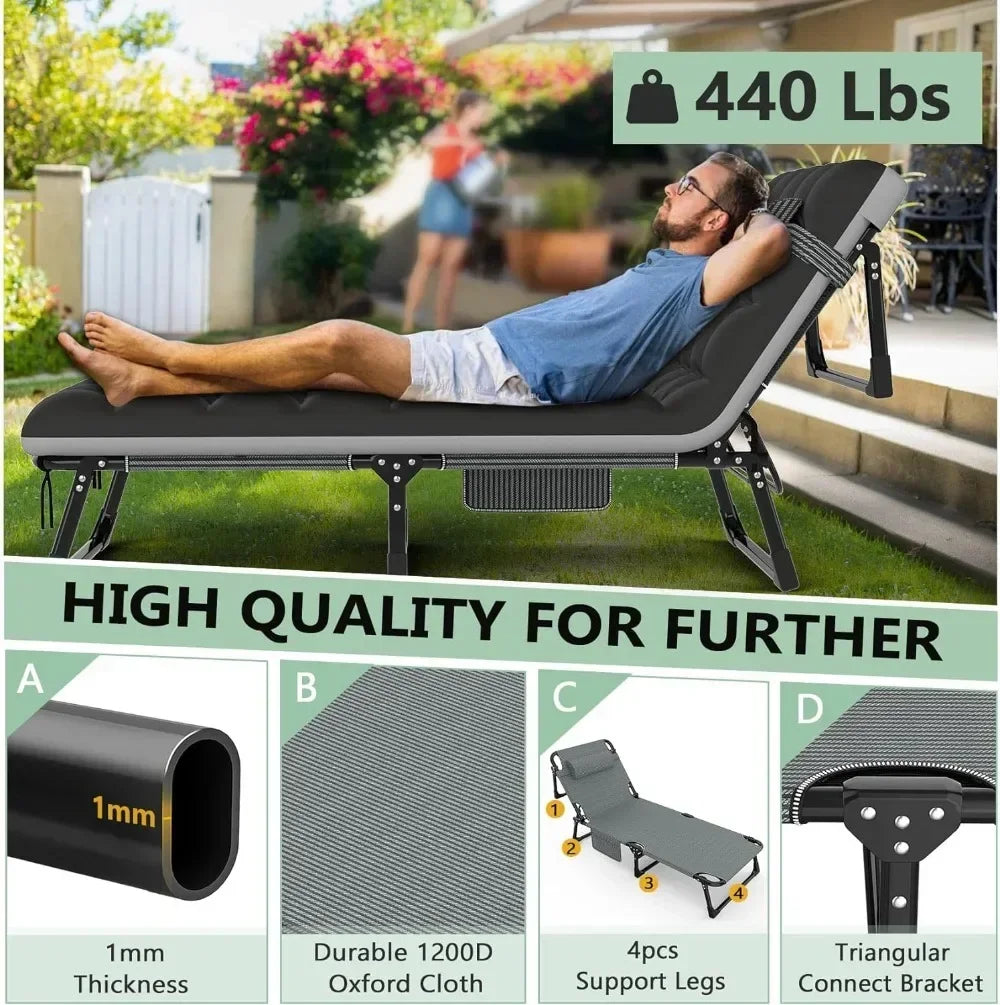 🏕 GlowEscape FlexRest Max – 3-in-1 Folding Camping Bed, Chair & Recliner with Cushion