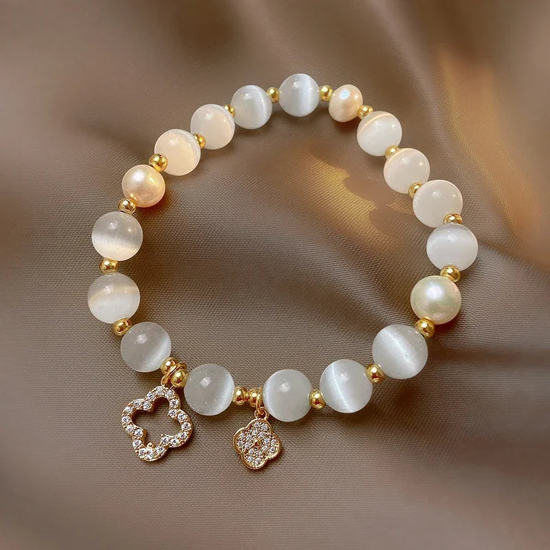 ✨ GlowCharm FortunaBloom – Natural Crystal & White Opal Bracelet