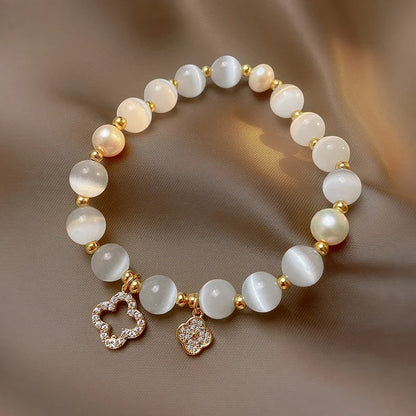 ✨ GlowCharm FortunaBloom – Natural Crystal & White Opal Bracelet