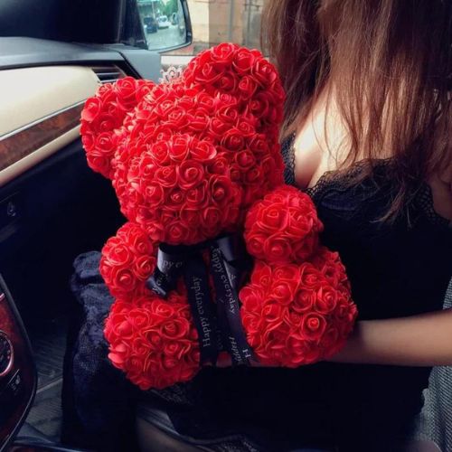 🌹 GlowGift RoseBear Luxe – 16" Handmade Rose Teddy Bear with Display Box