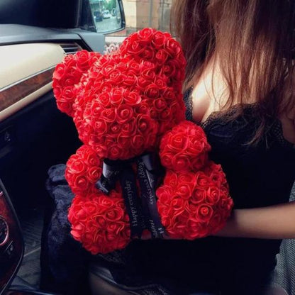 🌹 GlowGift RoseBear Luxe – 16" Handmade Rose Teddy Bear with Display Box