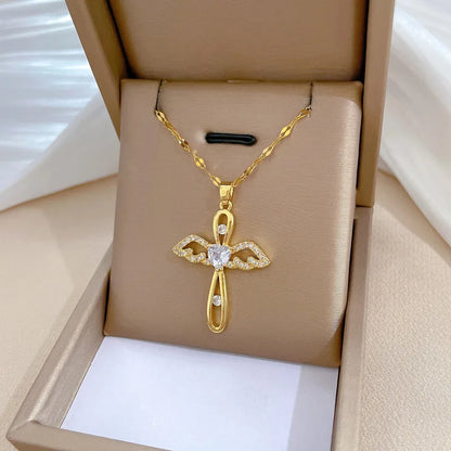 GlowCharm RadiantCross – Unisex Zircon-Encrusted Pendant Necklace