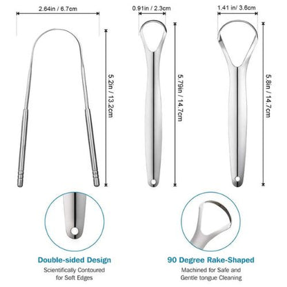 👅 GlowCare PureTongue – Stainless Steel Tongue Scraper with Double Handle Grip