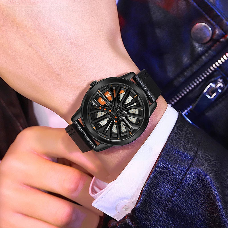 ⌚ GlowDrive RimWatch – 360° Spinning Sport Watch Inspired by Car Rims