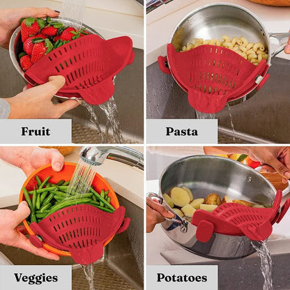 GlowKitchen ClipDrain – Universal Silicone Clip-On Pot Strainer