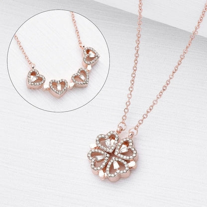 💖 GlowCharm AmoraClover – Folding Heart & Four-Leaf Clover Magnetic Pendant