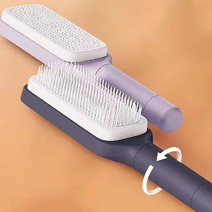 💆 GlowBrush CleanEase – Self-Cleaning Anti-Static Hairbrush with Scalp Massage Cushion