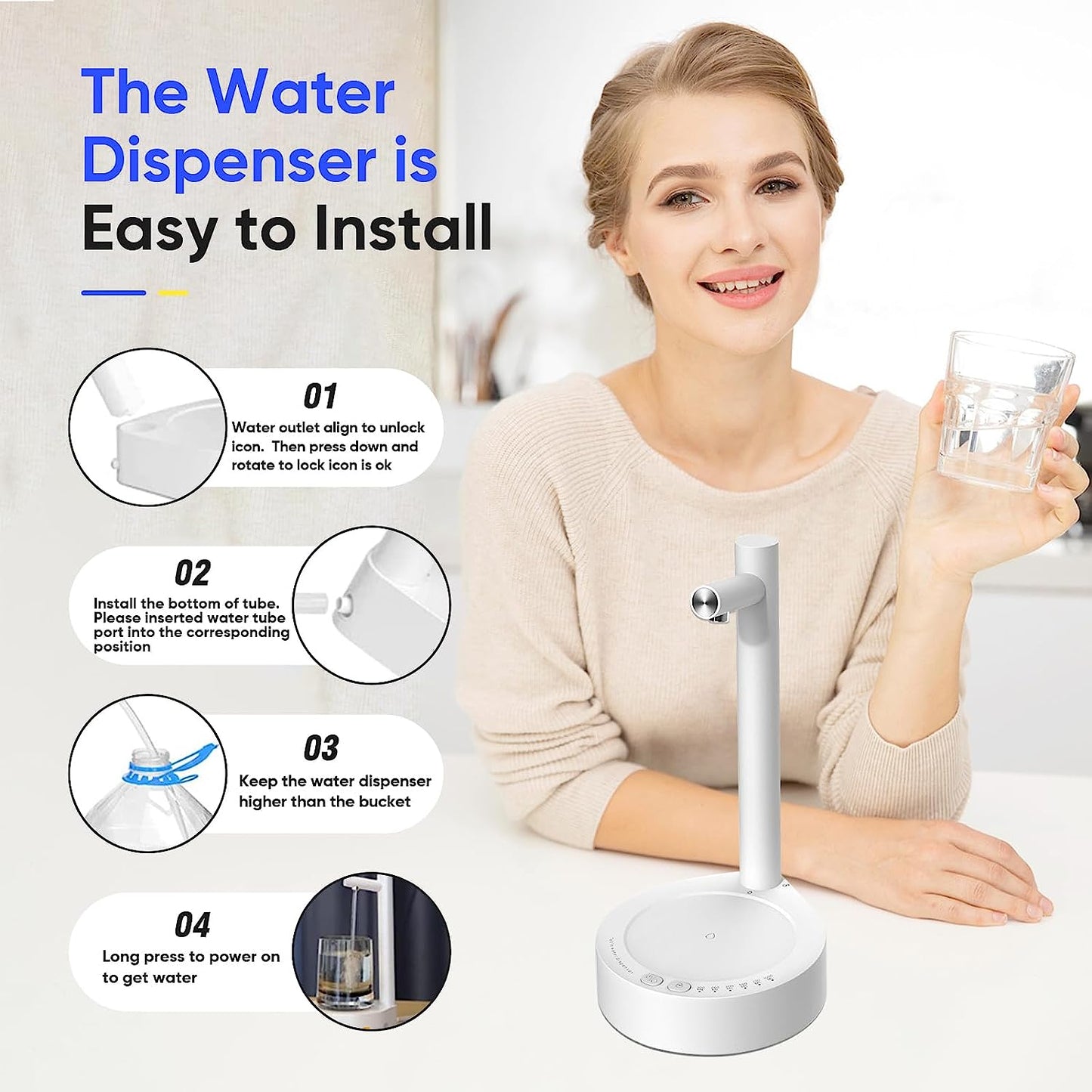 💧 GlowHydrate DeskFlow – USB-Charged Electric Water Dispenser for 5-Gallon Bottles