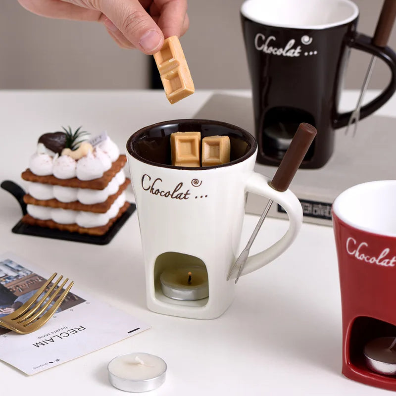 🍫 GlowHome FondueFlame – 130ML Ceramic Fondue Mug with Candle-Heating Base