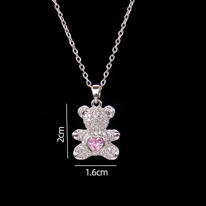 🐻 GlowLuxe BearGleam Necklace – Stainless Steel Bear Pendant with Sparkling Zircon