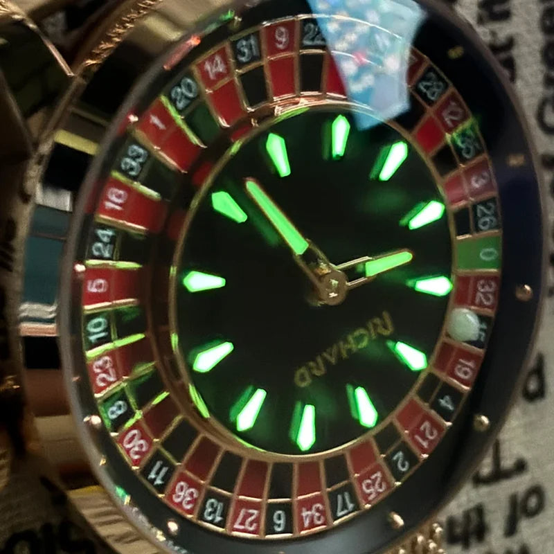 🎰 GlowTime CasinoSpin – NH35 Automatic Mechanical Watch with Functional Roulette Dial