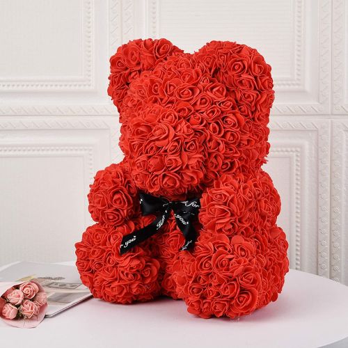 🌹 GlowGift RoseBear Luxe – 16" Handmade Rose Teddy Bear with Display Box