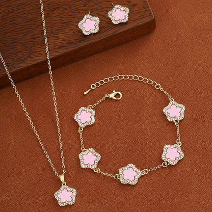 🌸 GlowLuxe FloraElegance Set – 3-Piece Stainless Steel Five-Leaf Flower Necklace, Earrings & Bracelet