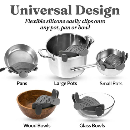GlowKitchen ClipDrain – Universal Silicone Clip-On Pot Strainer