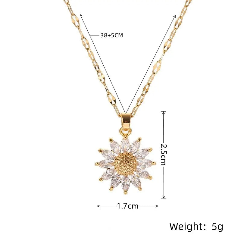 🌹 GlowLuxe BloomRadiance Necklace – Gold Flower Pendant with Zirconia Petals