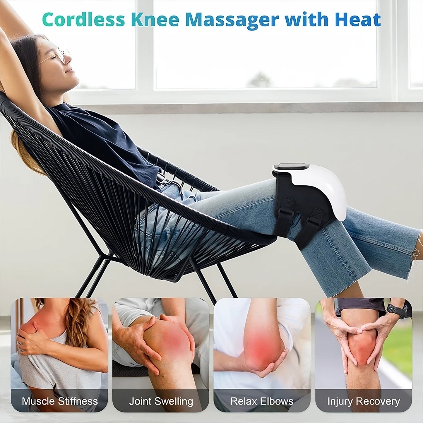 🦵 GlowRelief FlexHeat – Cordless Knee Massager with Heat & Red Light Therapy