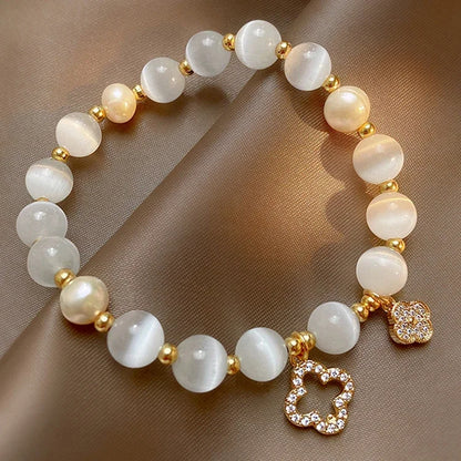 ✨ GlowCharm FortunaBloom – Natural Crystal & White Opal Bracelet