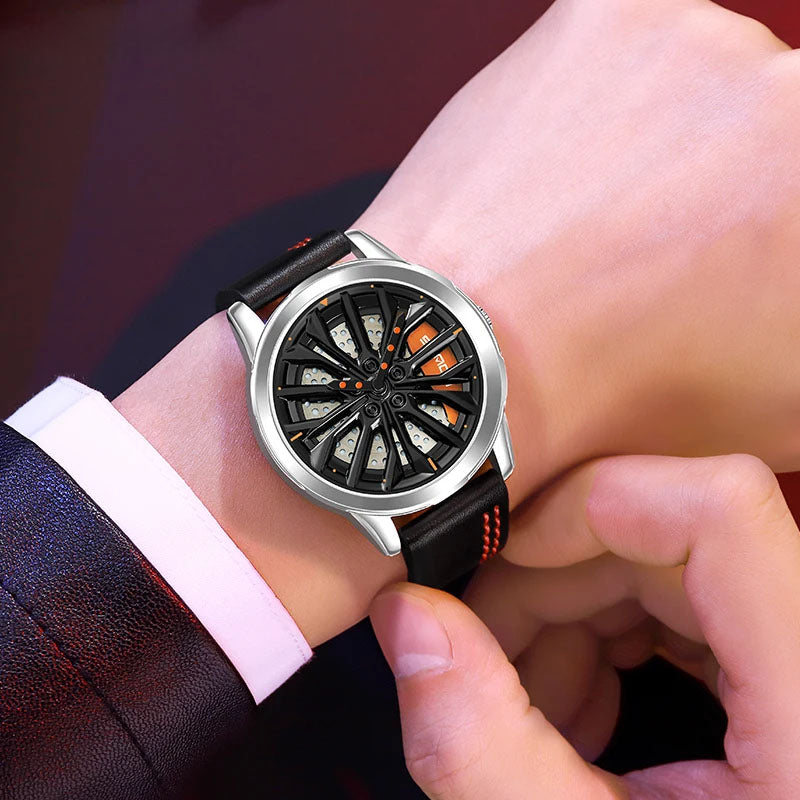⌚ GlowDrive RimWatch – 360° Spinning Sport Watch Inspired by Car Rims