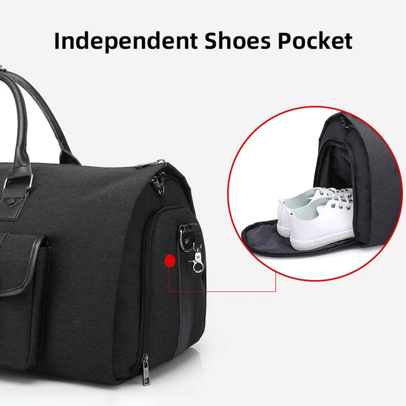 🧳 GlowTravel JetForm 2-in-1 – Convertible Duffel & Hanging Garment Bag (PU Leather, Carry-On Size)