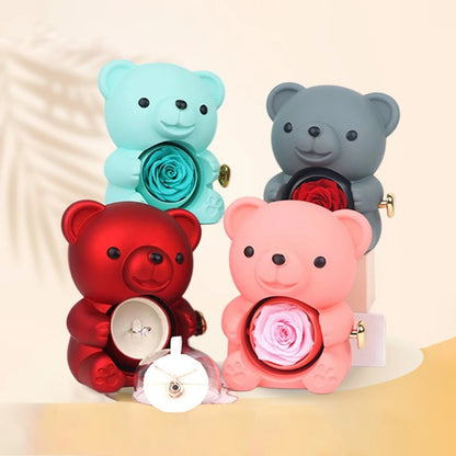 🌹 GlowGift RoseTreasure Box – Eternal Rose Teddy Bear with Rotating Jewelry Surprise