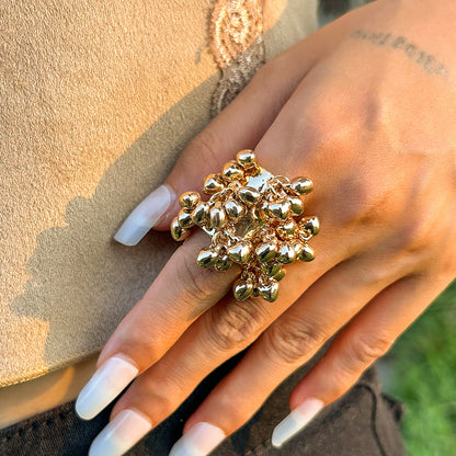 Vintage palace inlaid geometric ring, niche peacock stone circular alloy open ring