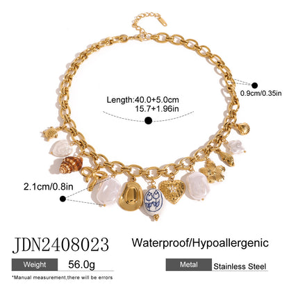 European and American stainless steel necklace with high-end feel collarbone chain ceramic pendant titanium steel jewelry