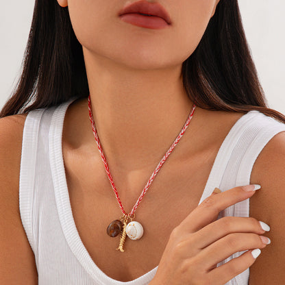 Small fish shell pendant, collarbone chain, stacked wind disk, bead, multi-layer necklace for women