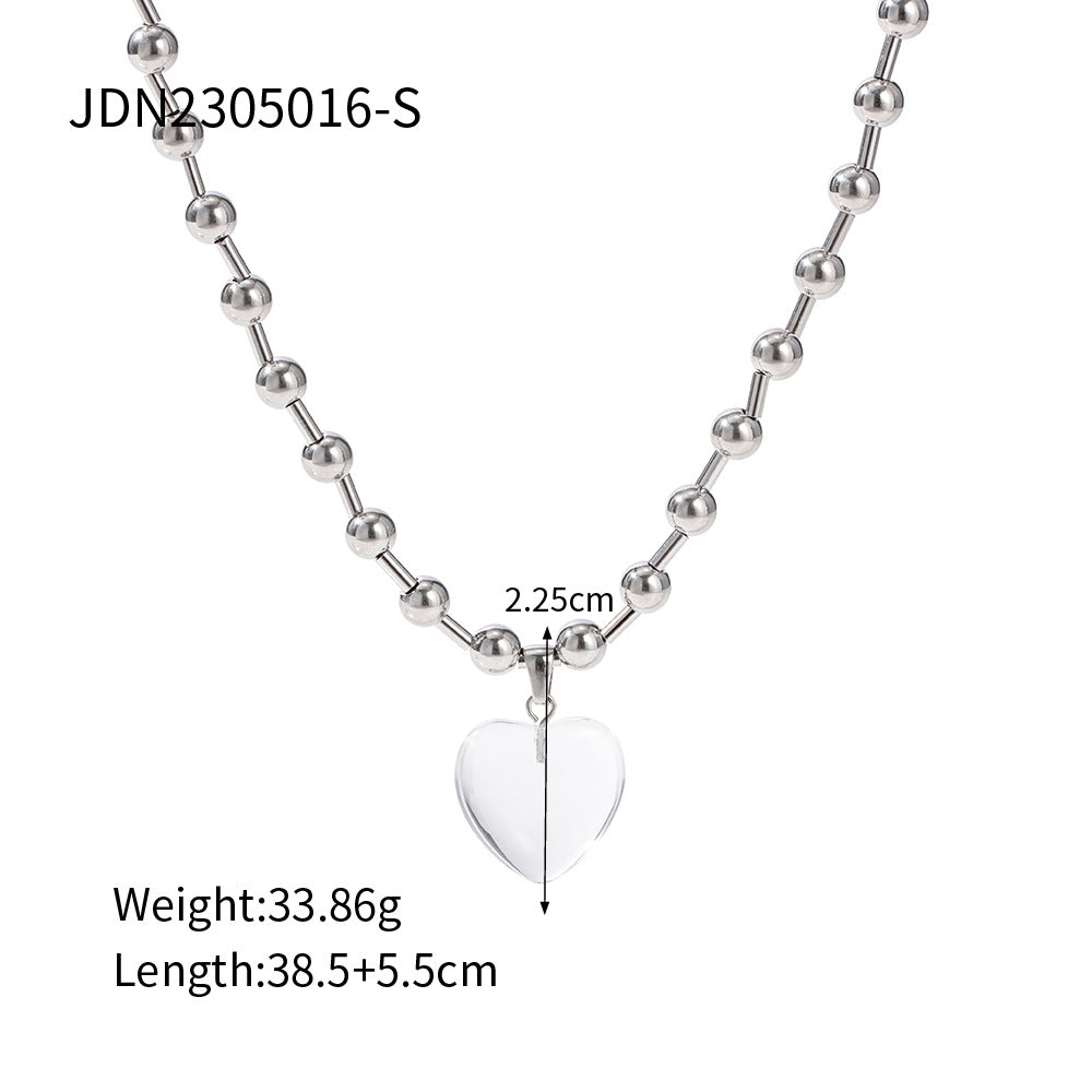Round bead transparent heart pendant necklace for girls simple bead design niche women