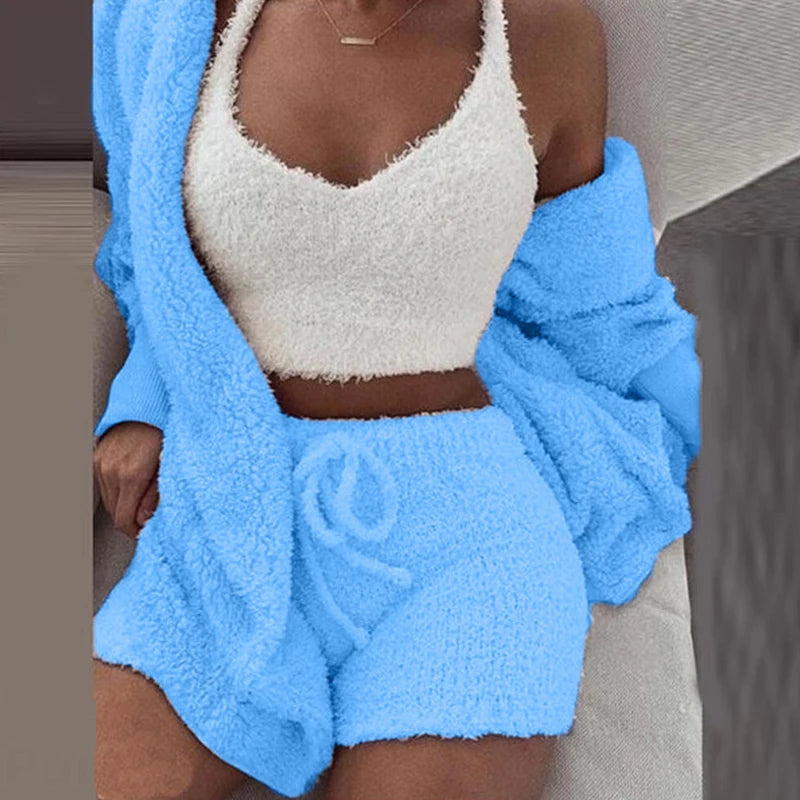 🛋️ GlowLuxe CozySet – 3-Piece Women’s Knit Pajama Lounge Set