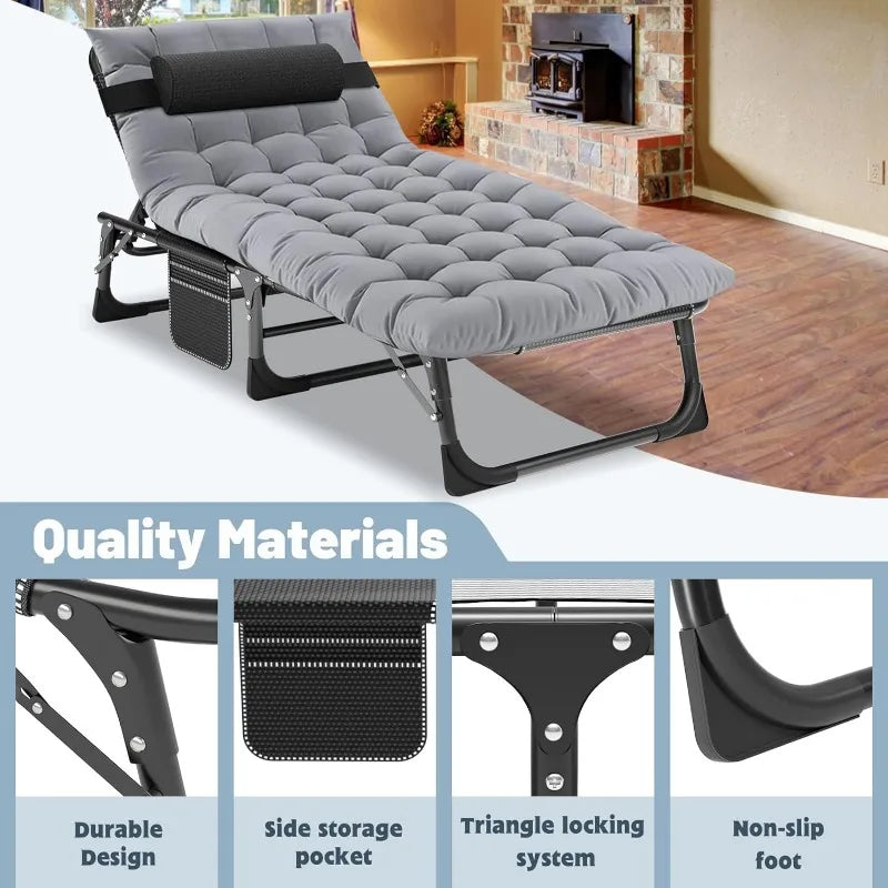 🏕 GlowEscape FlexRest Max – 3-in-1 Folding Camping Bed, Chair & Recliner with Cushion