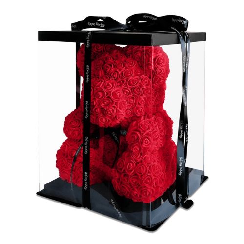 🌹 GlowGift RoseBear Luxe – 16" Handmade Rose Teddy Bear with Display Box