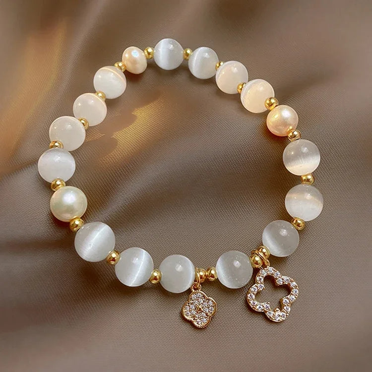 ✨ GlowCharm FortunaBloom – Natural Crystal & White Opal Bracelet
