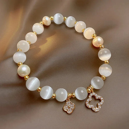 ✨ GlowCharm FortunaBloom – Natural Crystal & White Opal Bracelet