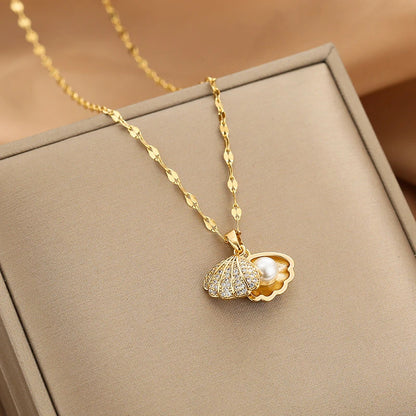 🌸 GlowCharm PearlShell – Openable Shell Pendant Necklace with Pearl