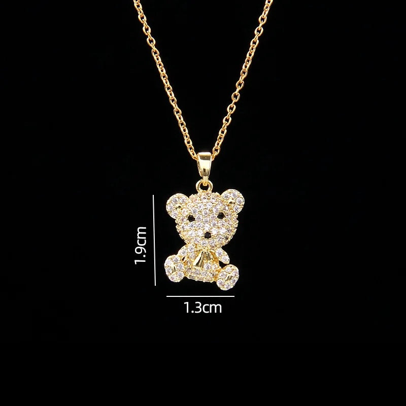 🐻 GlowLuxe BearGleam Necklace – Stainless Steel Bear Pendant with Sparkling Zircon