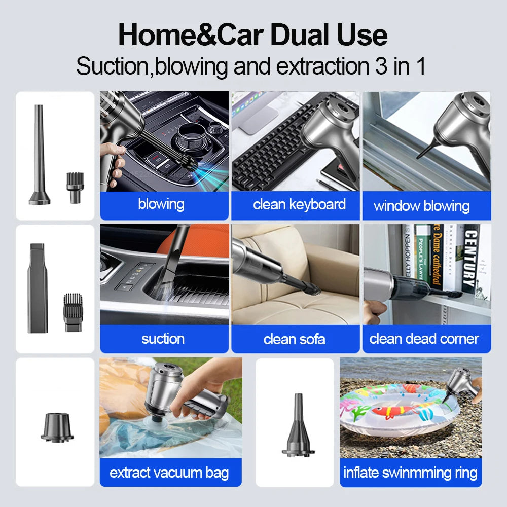 🚗 GlowDrive TurboClean Max – 2-in-1 Wireless Car Vacuum Cleaner & Blower (95,000PA)