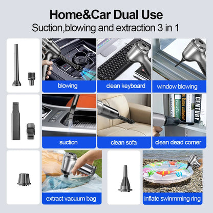 🚗 GlowDrive TurboClean Max – 2-in-1 Wireless Car Vacuum Cleaner & Blower (95,000PA)