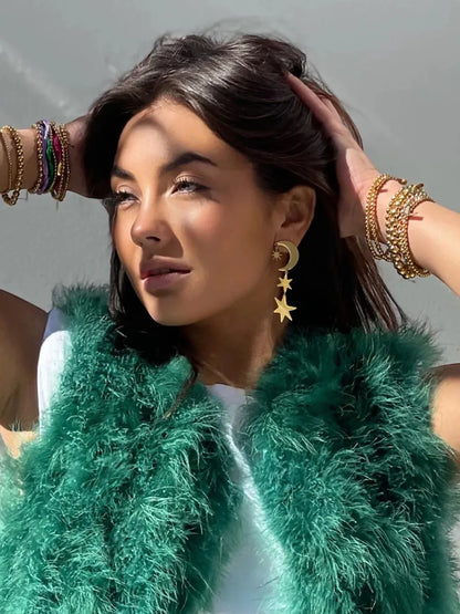 18K Gold-Plated Moon & Star Dangle Earrings
