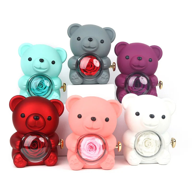 🌹 GlowGift RoseTreasure Box – Eternal Rose Teddy Bear with Rotating Jewelry Surprise