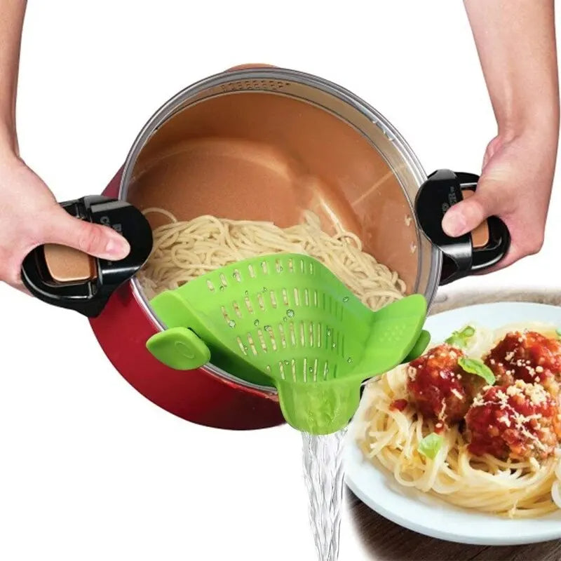GlowKitchen ClipDrain – Universal Silicone Clip-On Pot Strainer